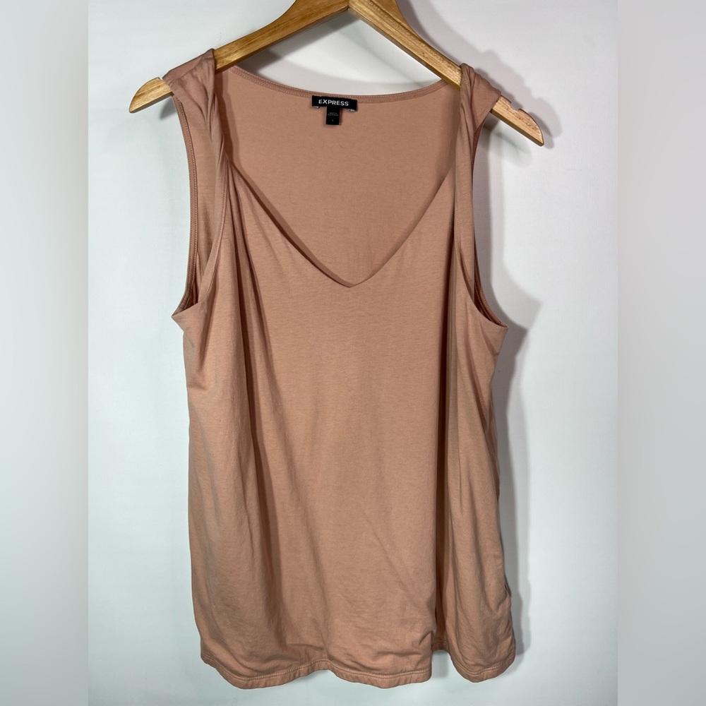 Express Beige Tank Top with Twist Sleeve Detail